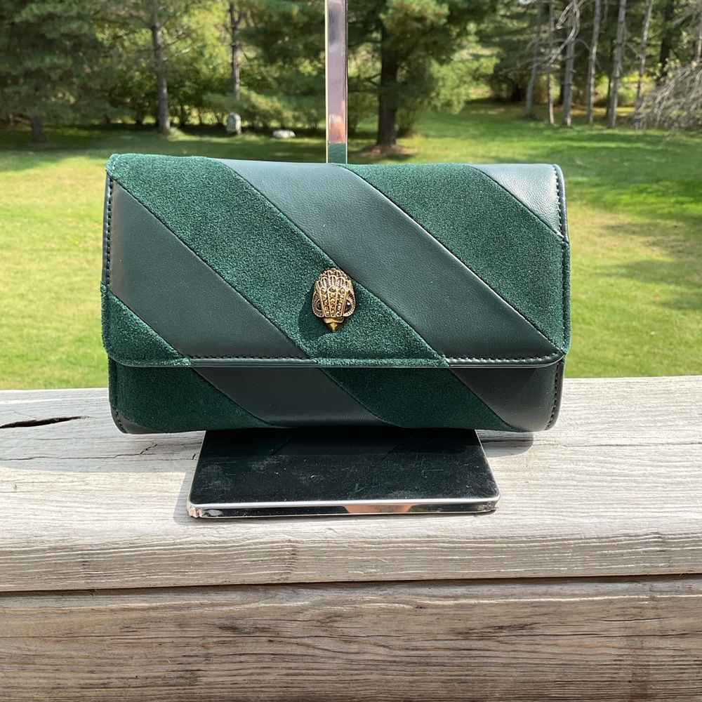 Kurt Geiger NWT London Kensington Velvet & Leather Crossbody – Emerald Green 🌟 - Picture 6 of 13